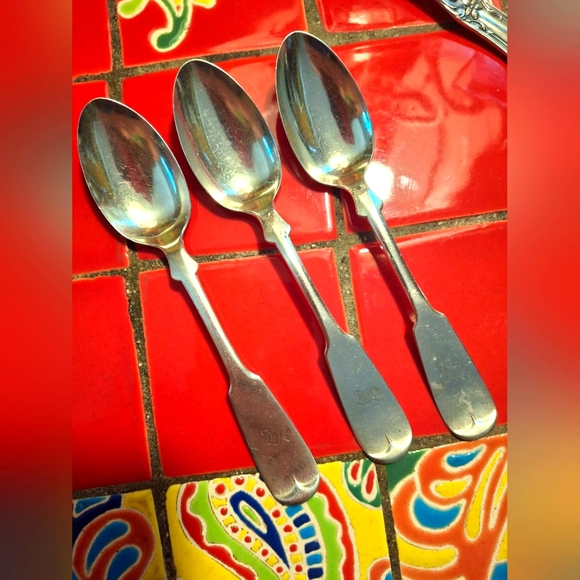Coin Silver Teaspoons 1800's Set Of Vintage Antique